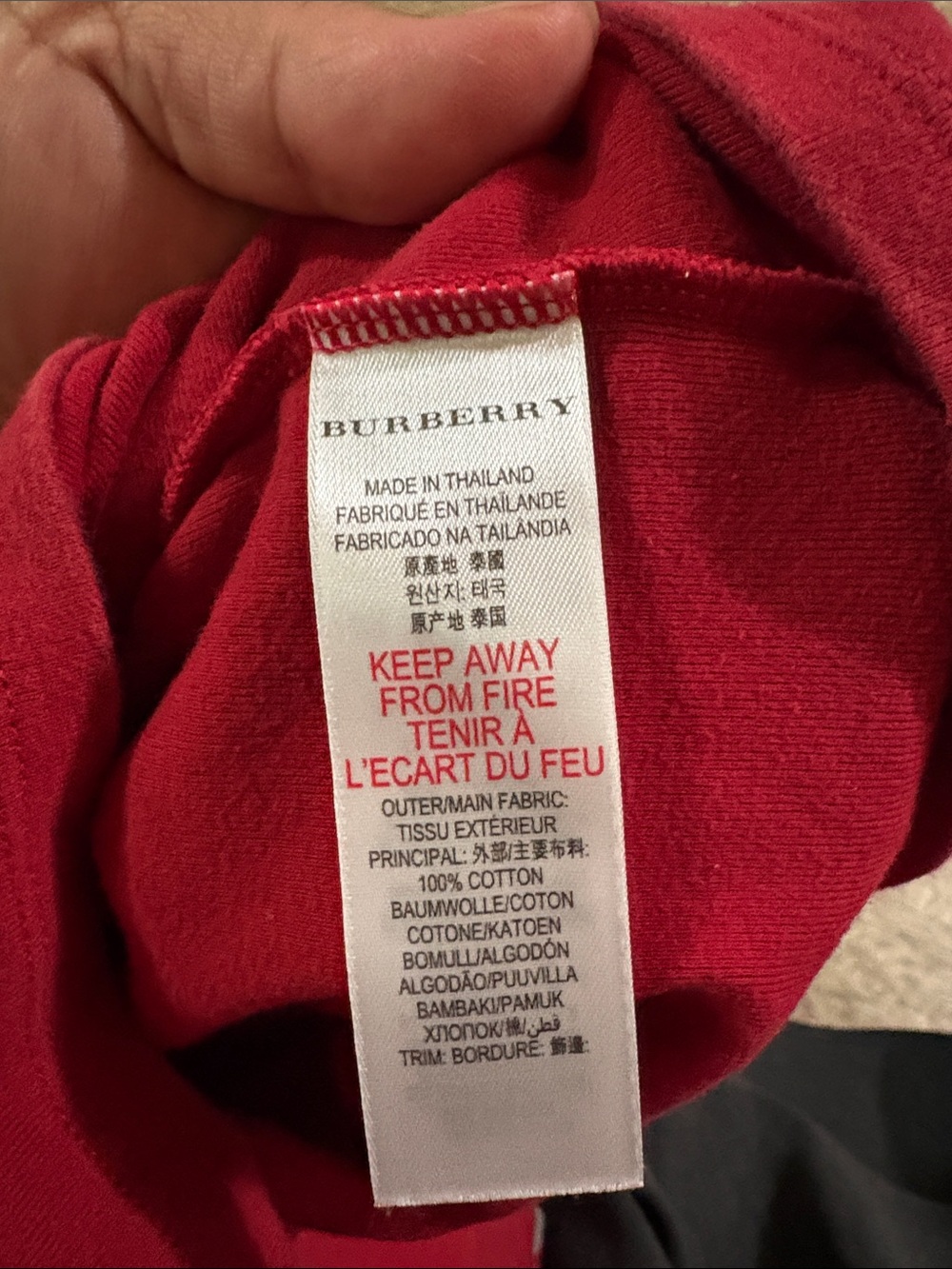 Burberry Girls Red Long-Sleeve Tee with Plaid Cuff - Picture 4 of 7